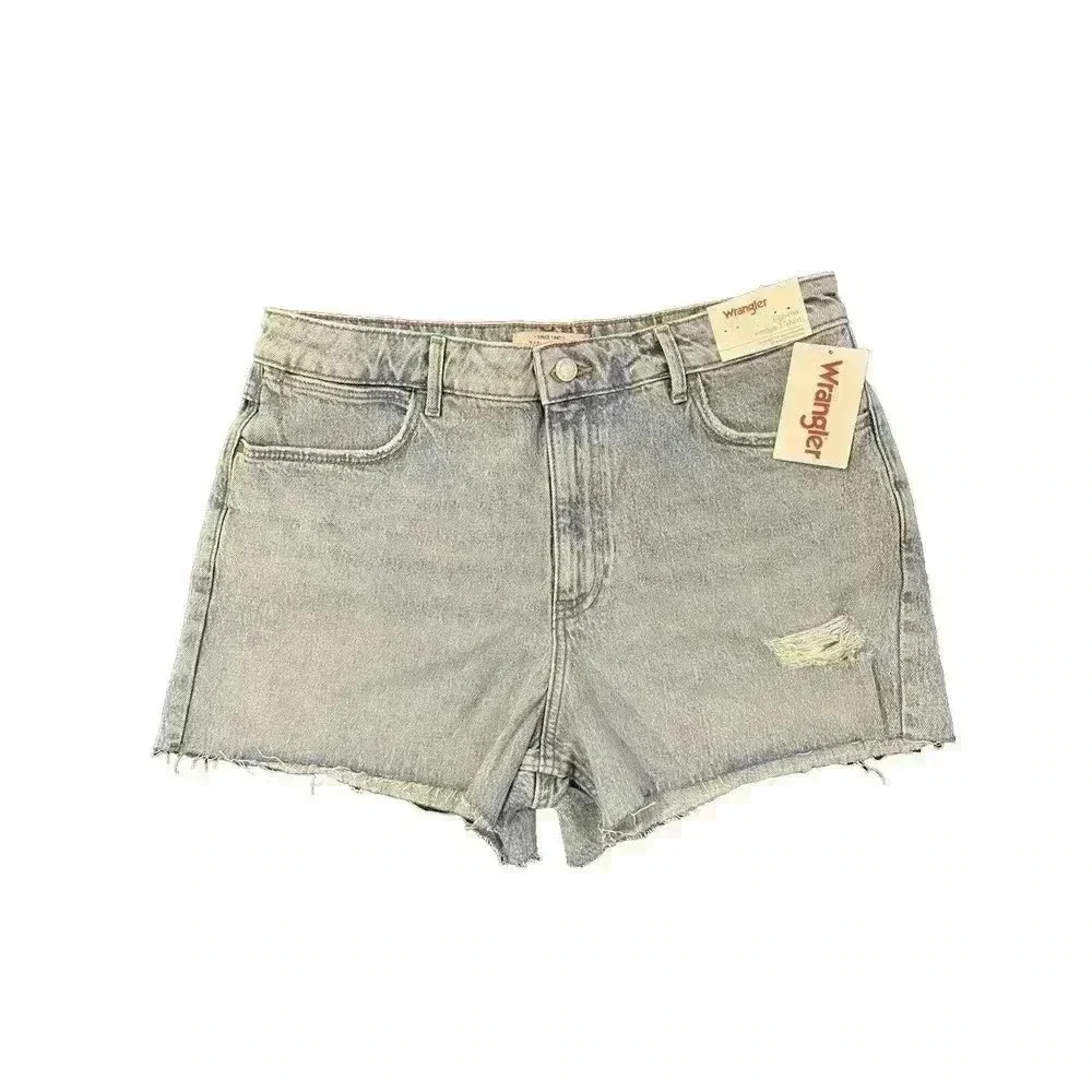 Wrangler Denim Jean Shorts 12 31 High Rise Vintage 3” Light Wash Mom Cut Off NWT